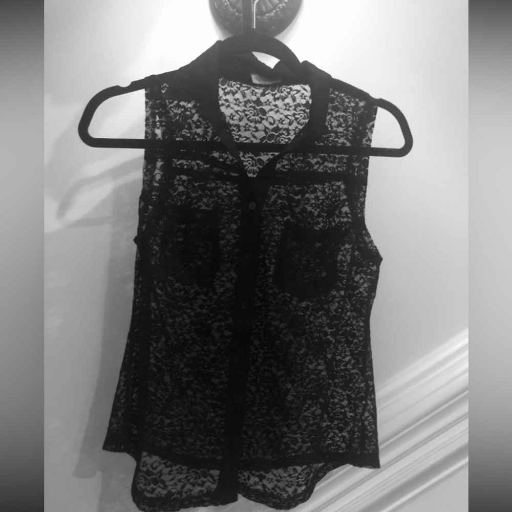 Zenana Outfitters black sheer buttoned top